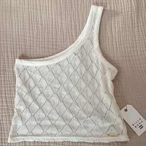 Billabong White One-Shoulder Open-Knit Cropped Tank